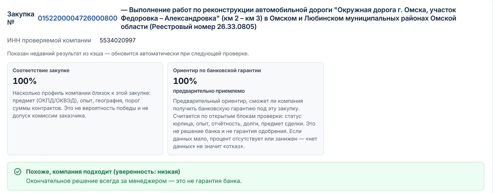 Отчёт анализа соответствия: оценки соответствия закупке и ориентира по банковской гарантии и вердикт